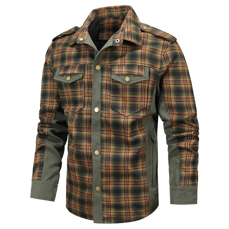Herren Karo-Fieldshirt mit Utility-Taschen, Epauletten und Softshell-Seiteneinsätzen Nord Taschen