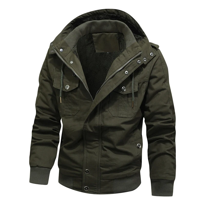 Herren Kapuzen-Canvasjacke mit Teddyfutter und Utility-Taschen Nord Taschen