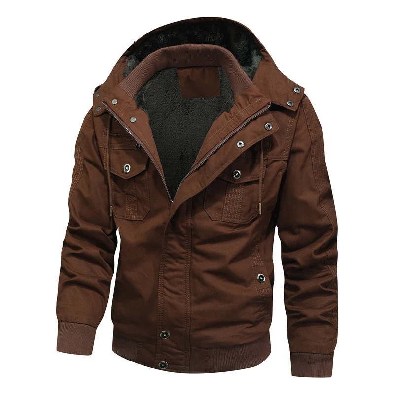 Herren Kapuzen-Canvasjacke mit Teddyfutter und Utility-Taschen Nord Taschen