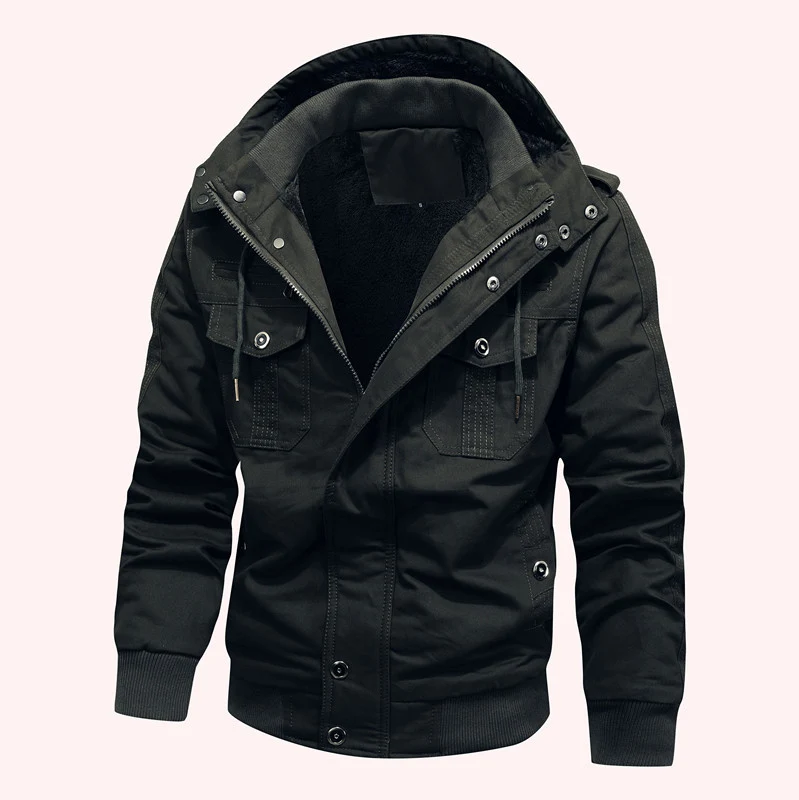 Herren Kapuzen-Canvasjacke mit Teddyfutter und Utility-Taschen Nord Taschen