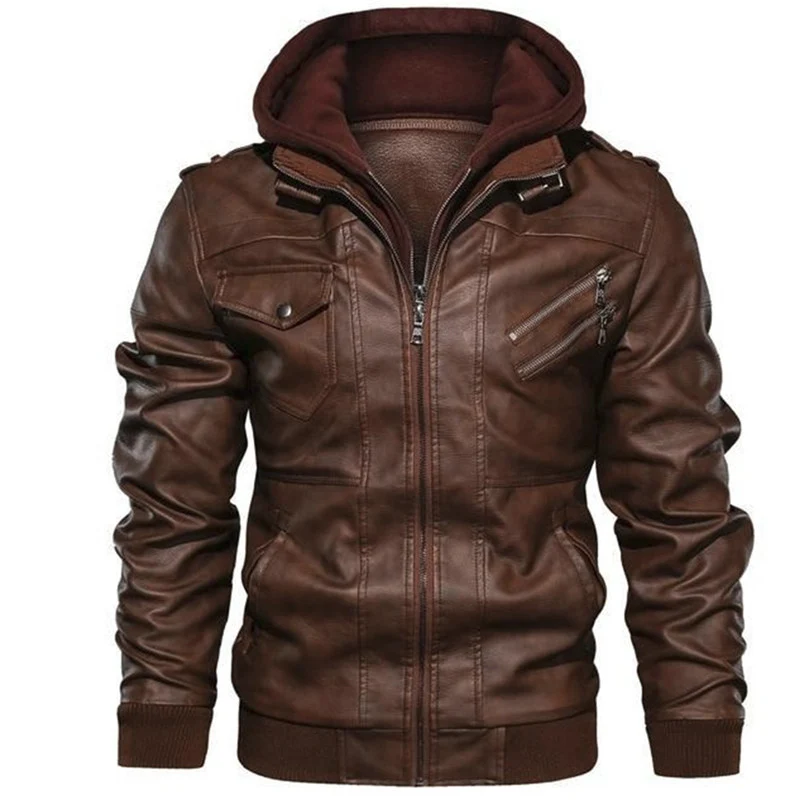 Herren Urbaner Kunstleder-Kapuzenblouson mit Teddyfutter und Multifunktionstaschen Nord Taschen