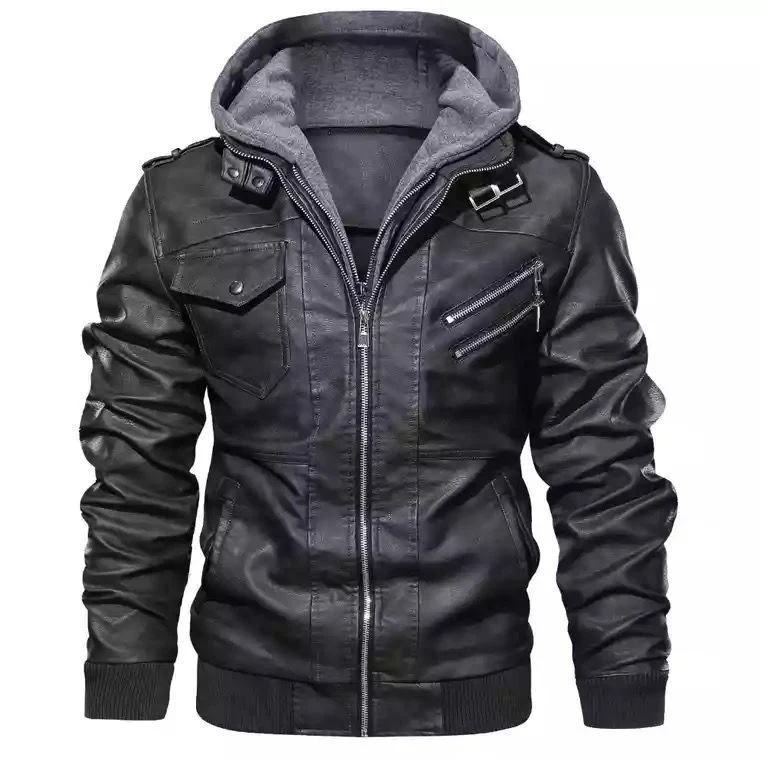 Herren Urbaner Kunstleder-Kapuzenblouson mit Teddyfutter und Multifunktionstaschen Nord Taschen