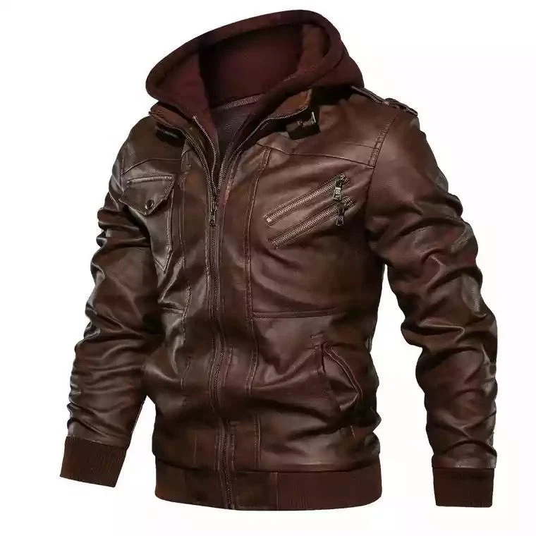 Herren Urbaner Kunstleder-Kapuzenblouson mit Teddyfutter und Multifunktionstaschen Nord Taschen