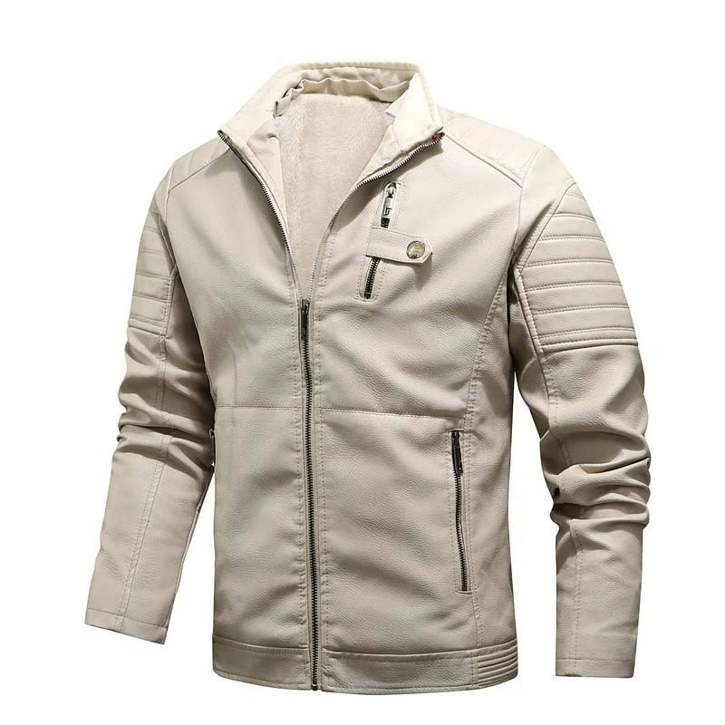 Herren Urbaner Bikerjacke in Lederoptik mit Teddyfutter und gesteppter Ärmeldetail Nord Taschen