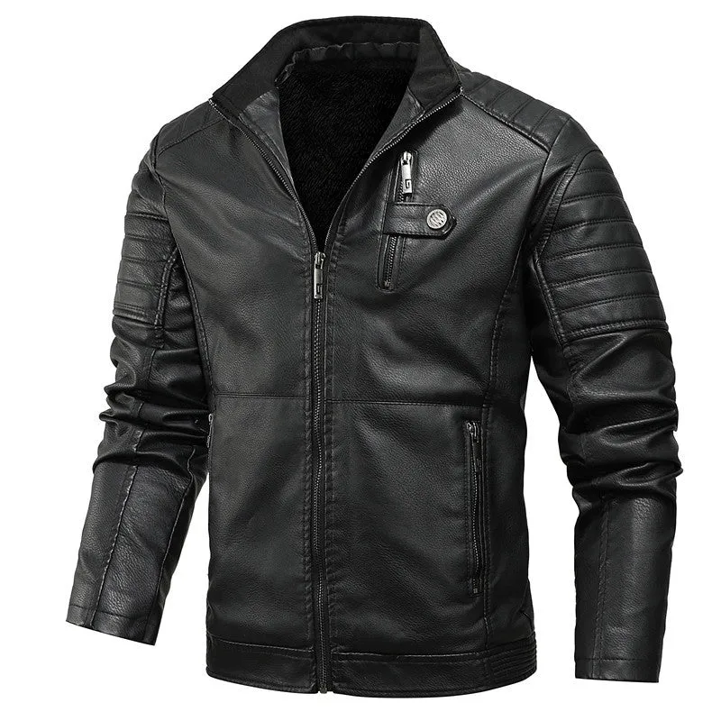 Herren Urbaner Bikerjacke in Lederoptik mit Teddyfutter und gesteppter Ärmeldetail Nord Taschen