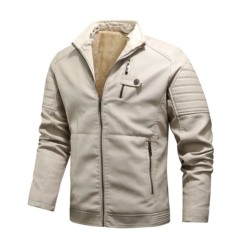 Herren Urbaner Bikerjacke in Lederoptik mit Teddyfutter und gesteppter Ärmeldetail Nord Taschen