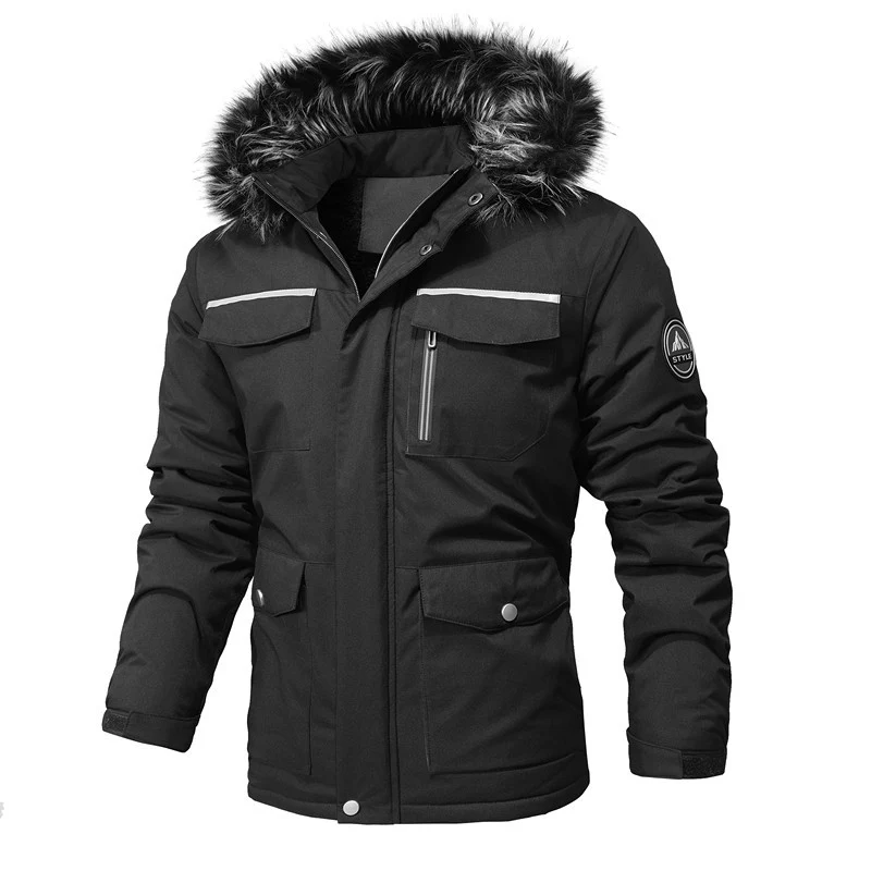 Herren Thermo-Parka mit Kunstfellkapuze und wasserabweisender Isolierung Nord Taschen