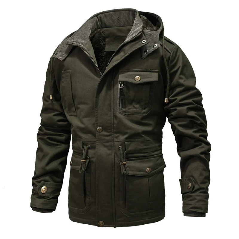 Herren Thermisch gefütterte Parka-Jacke mit Teddyfutter, Kapuze und Multifunktionstaschen Nord Taschen