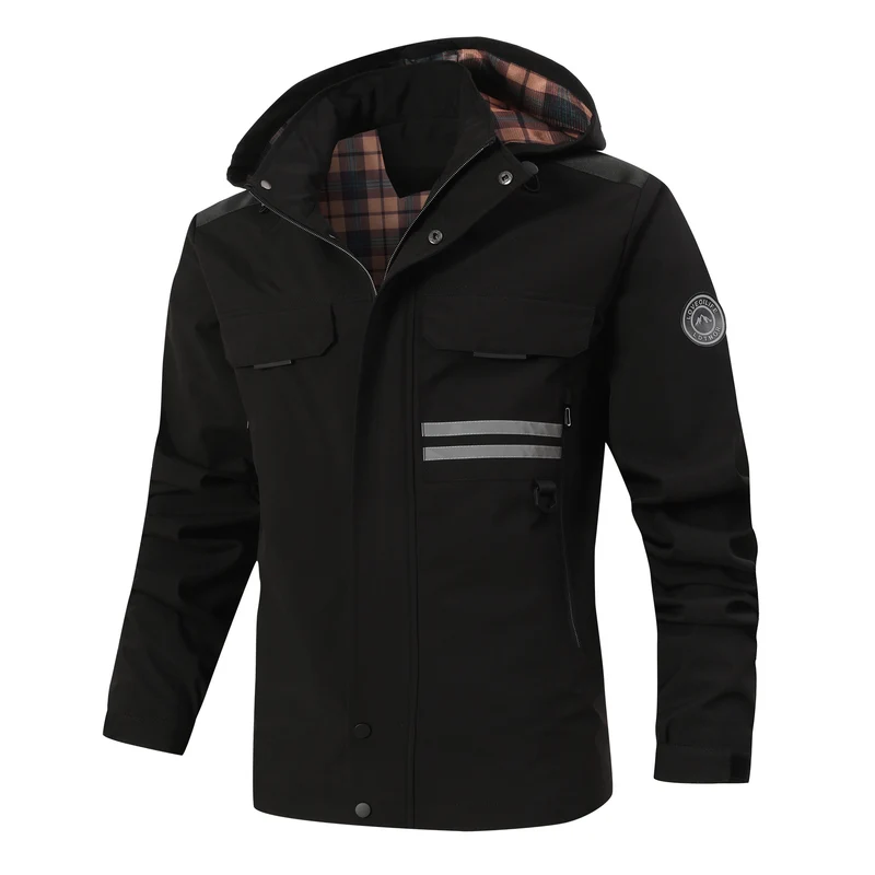 Herren Technische Parka-Jacke mit Kapuze, Reflektierenden Details und Karo-Innenfutter Nord Taschen