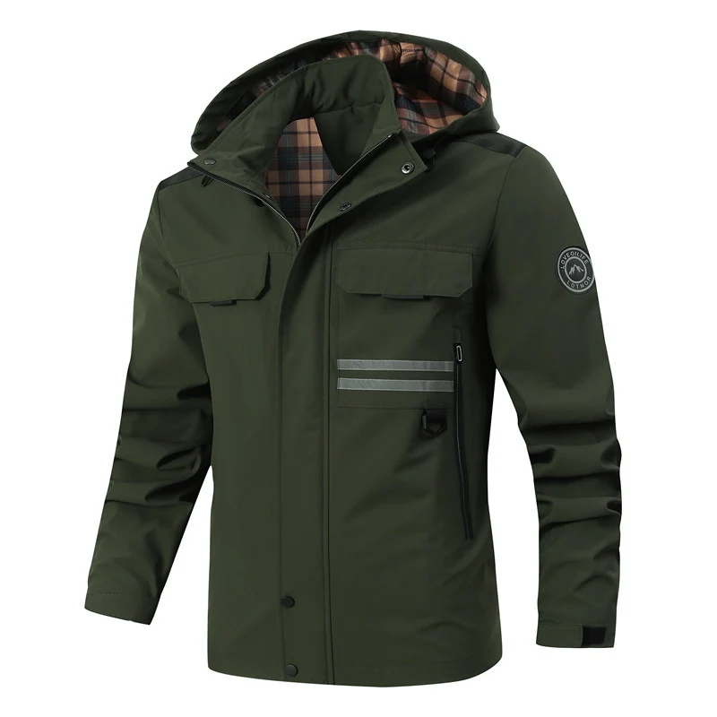 Herren Technische Parka-Jacke mit Kapuze, Reflektierenden Details und Karo-Innenfutter Nord Taschen