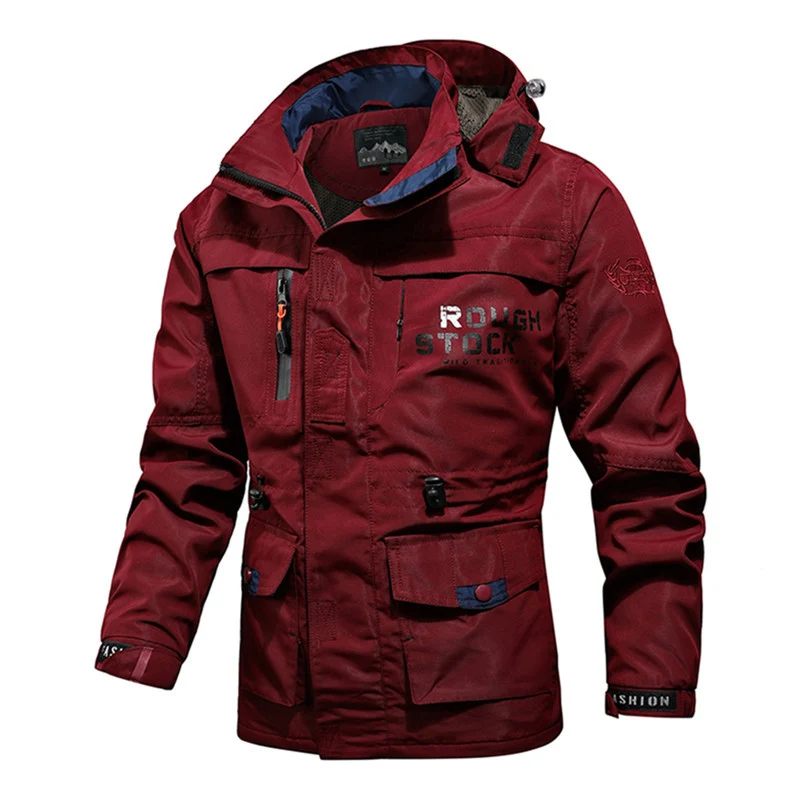 Herren Technische Fieldjacke mit Kapuze, Multifunktionstaschen und verstellbarem Taillenzug Nord Taschen
