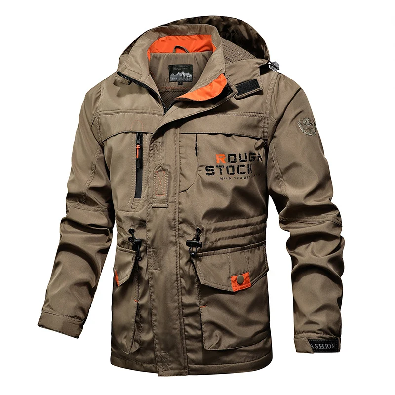 Herren Technische Fieldjacke mit Kapuze, Multifunktionstaschen und verstellbarem Taillenzug Nord Taschen