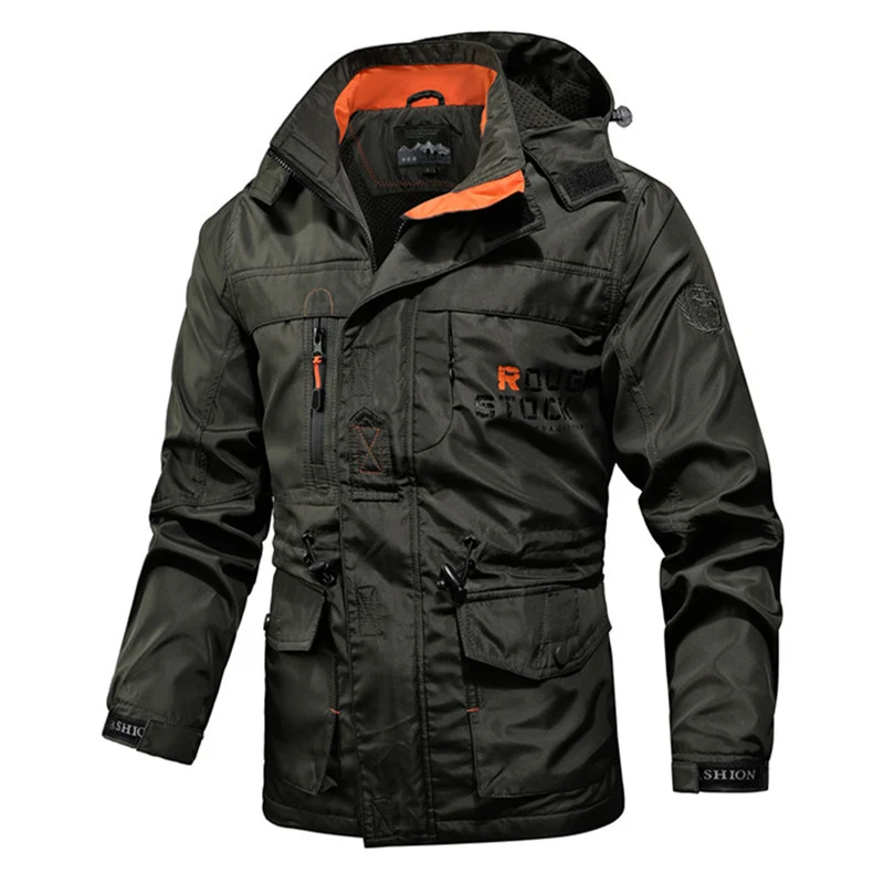 Herren Technische Fieldjacke mit Kapuze, Multifunktionstaschen und verstellbarem Taillenzug Nord Taschen
