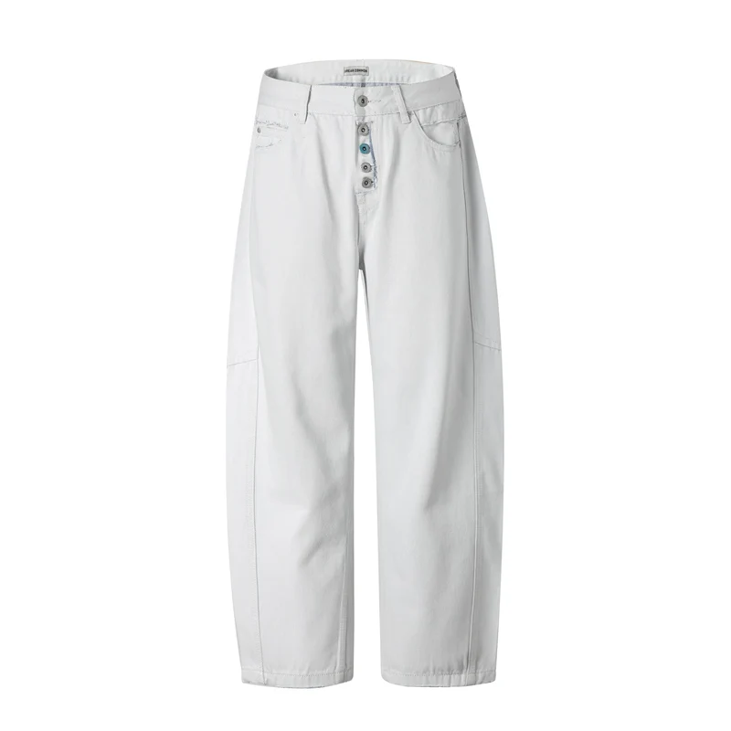 Damen Hochtaillierte Relaxed-Fit-Jeans mit sichtbarer Knopfleiste und Cargo-Seitennähten Nord Taschen