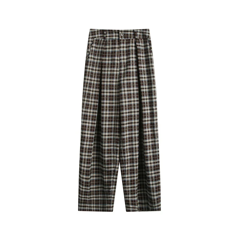 Damen Hochtaillierte Karierte Bundfalten‑Hose im weiten Culotte‑Schnitt Nord Taschen