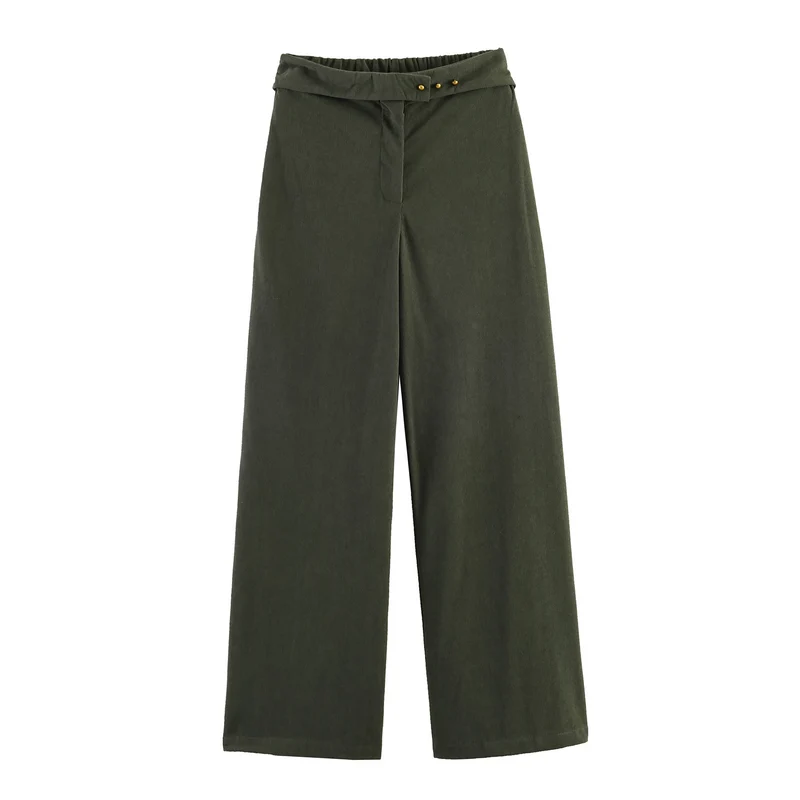 Damen Weite Highwaist‑Hose mit Umschlagbund und Cordoptik Nord Taschen