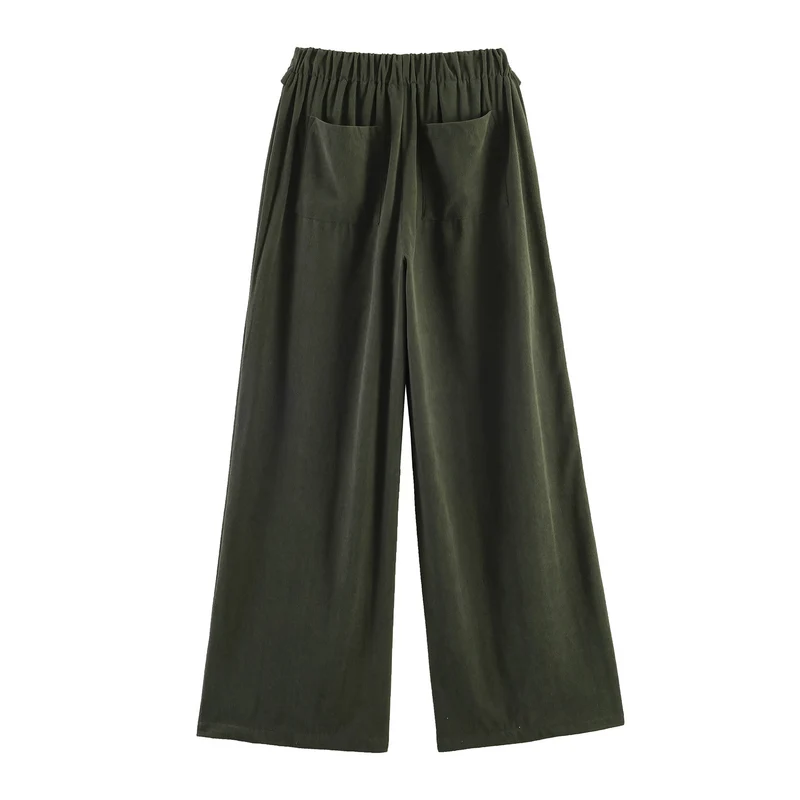 Damen Weite Highwaist‑Hose mit Umschlagbund und Cordoptik Nord Taschen