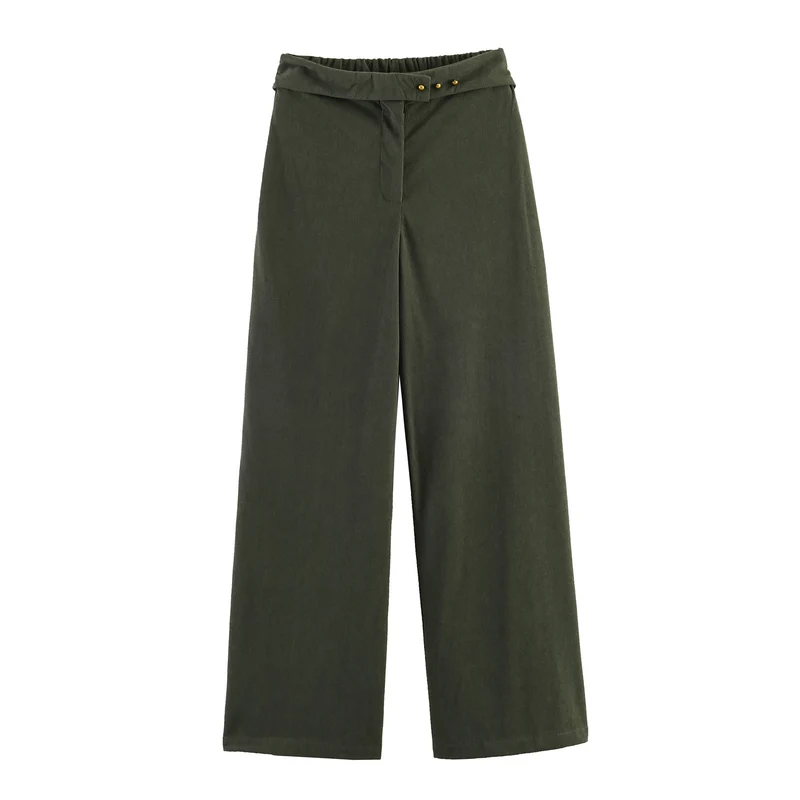 Damen Weite Highwaist‑Hose mit Umschlagbund und Cordoptik Nord Taschen