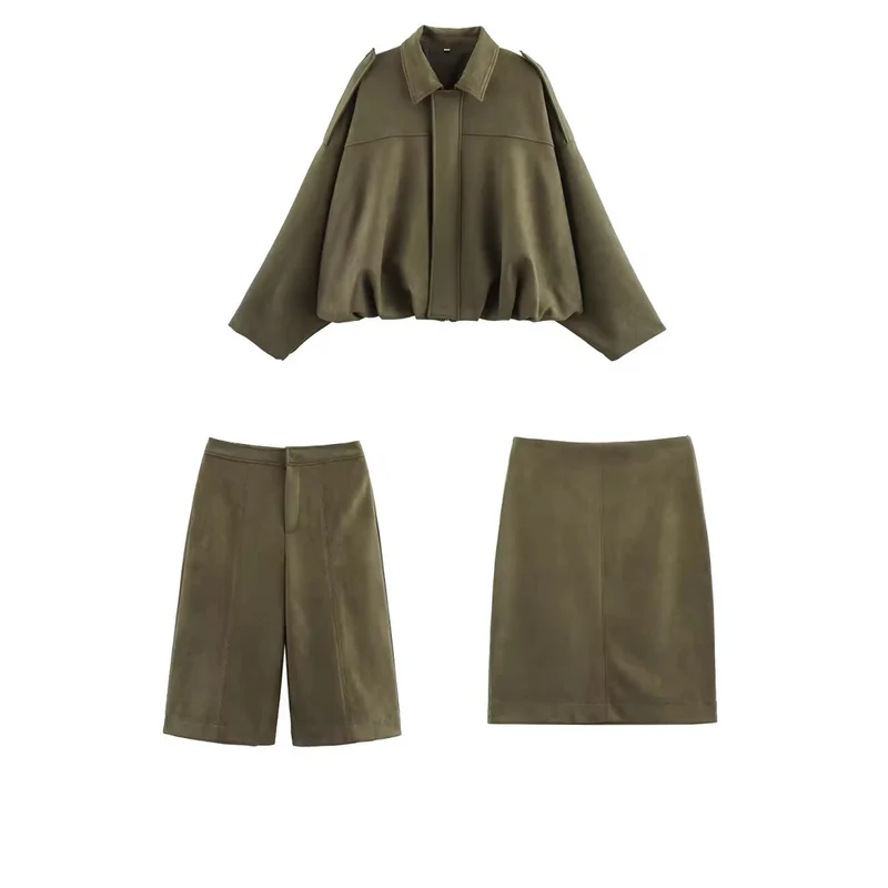 Damen Oversize-Suede-Blouson mit verkürztem Saum und Schulterklappen Nord Taschen