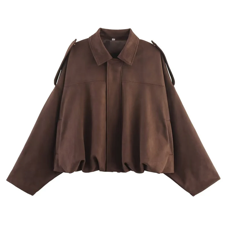 Damen Oversize-Suede-Blouson mit verkürztem Saum und Schulterklappen Nord Taschen