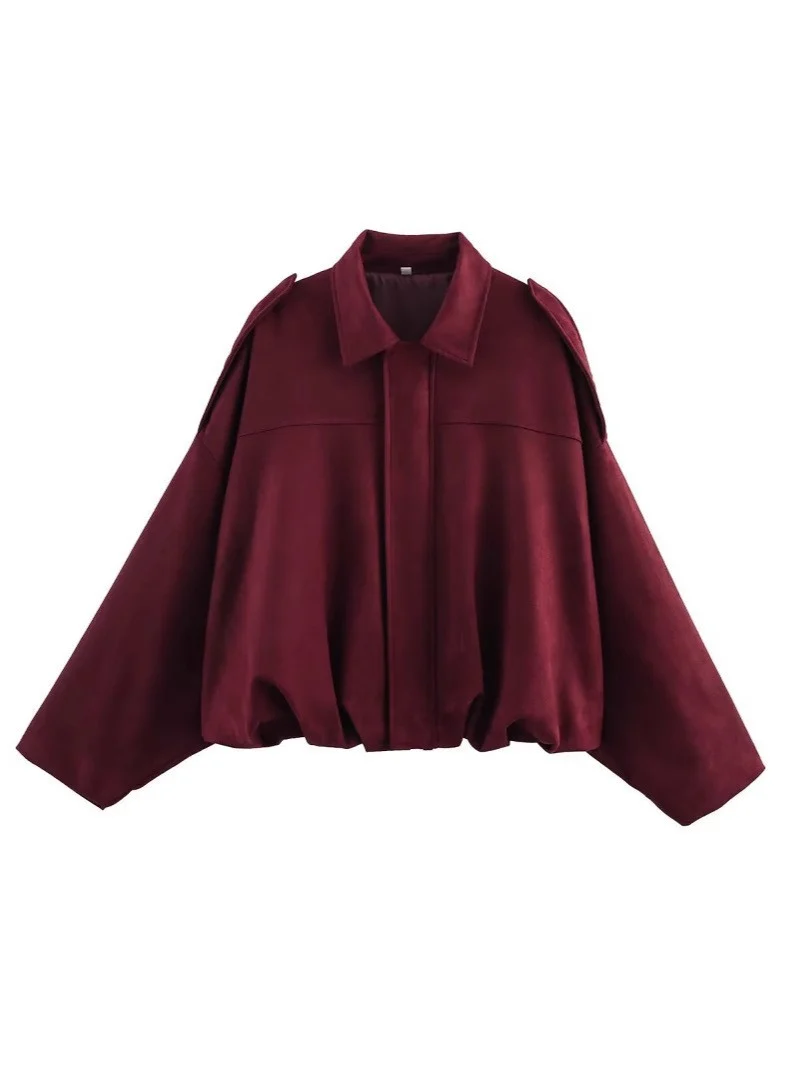 Damen Oversize-Suede-Blouson mit verkürztem Saum und Schulterklappen Nord Taschen