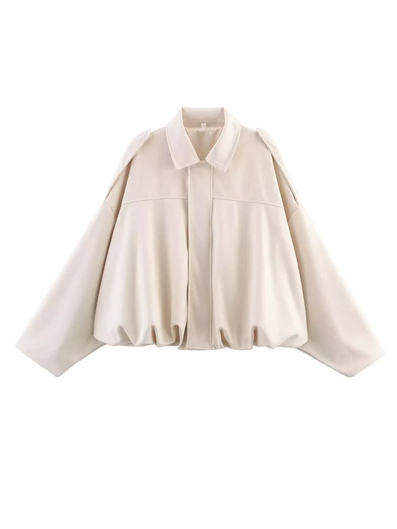 Damen Oversize-Suede-Blouson mit verkürztem Saum und Schulterklappen Nord Taschen