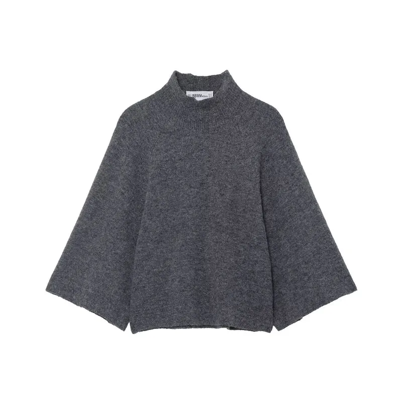 Damen Oversize Strickponcho mit Stehkragen und weitem Swing‑Schnitt Nord Taschen
