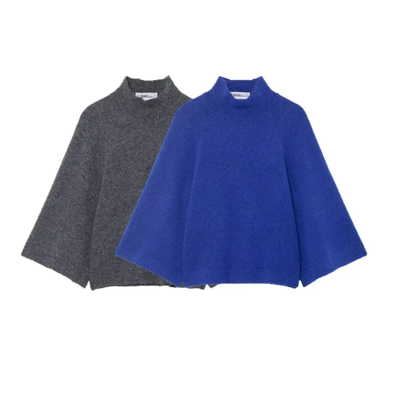 Damen Oversize Strickponcho mit Stehkragen und weitem Swing‑Schnitt Nord Taschen