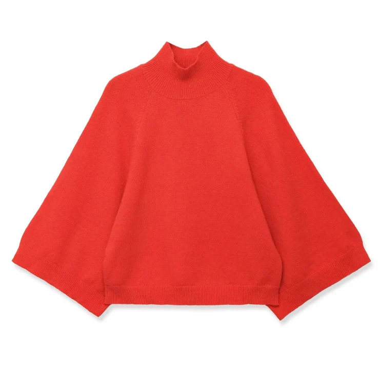 Damen Oversize Strickponcho mit Stehkragen und weitem Swing‑Schnitt Nord Taschen