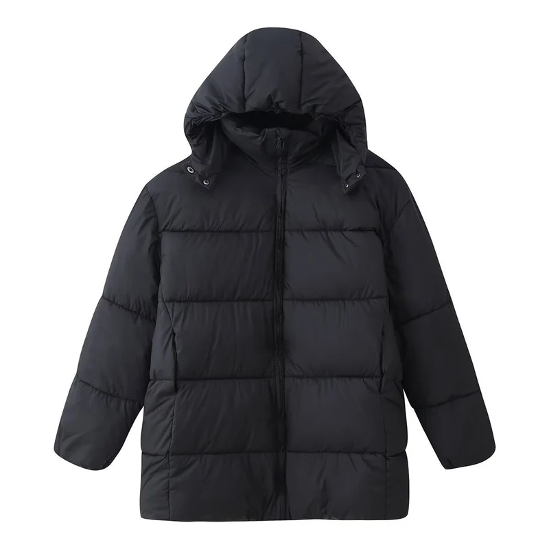 Damen Oversize-Steppmantel mit Kapuze und wattierter Thermofüllung Nord Taschen