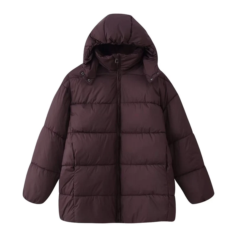 Damen Oversize-Steppmantel mit Kapuze und wattierter Thermofüllung Nord Taschen