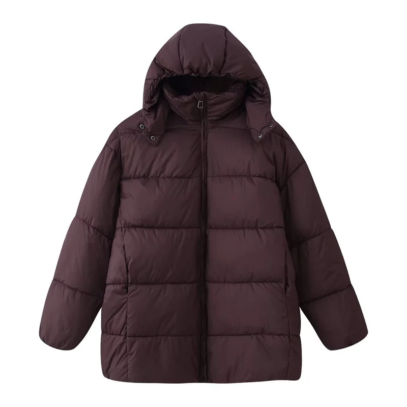 Damen Oversize-Steppmantel mit Kapuze und wattierter Thermofüllung Nord Taschen