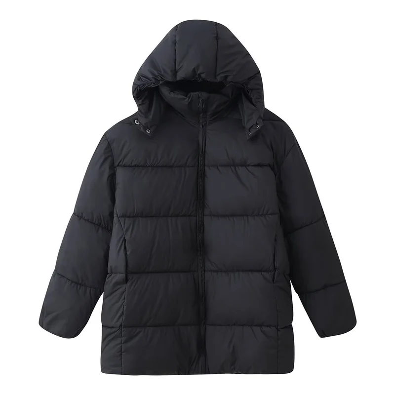 Damen Oversize-Steppmantel mit Kapuze und wattierter Thermofüllung Nord Taschen