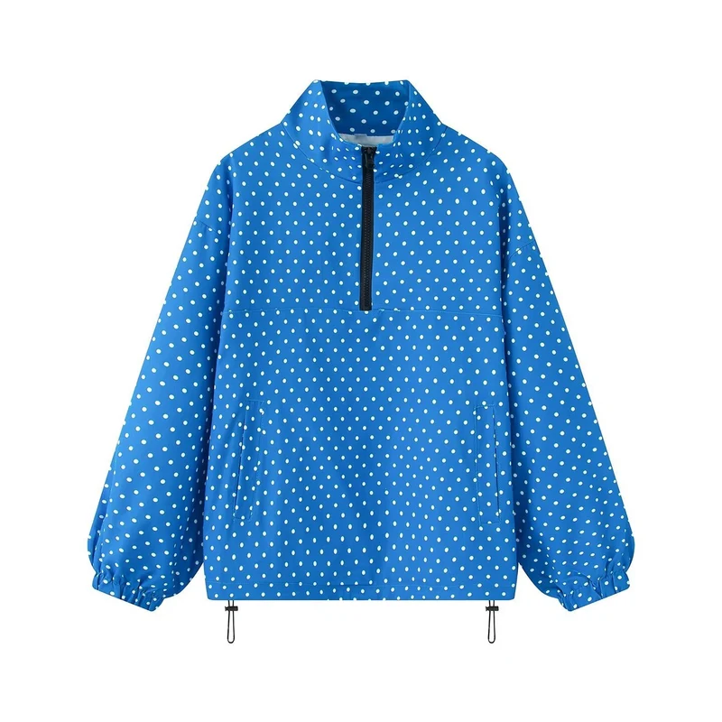 Damen Oversize Regenanorak mit Halbzip, Kängurutasche und Tunnelzugsaum Nord Taschen