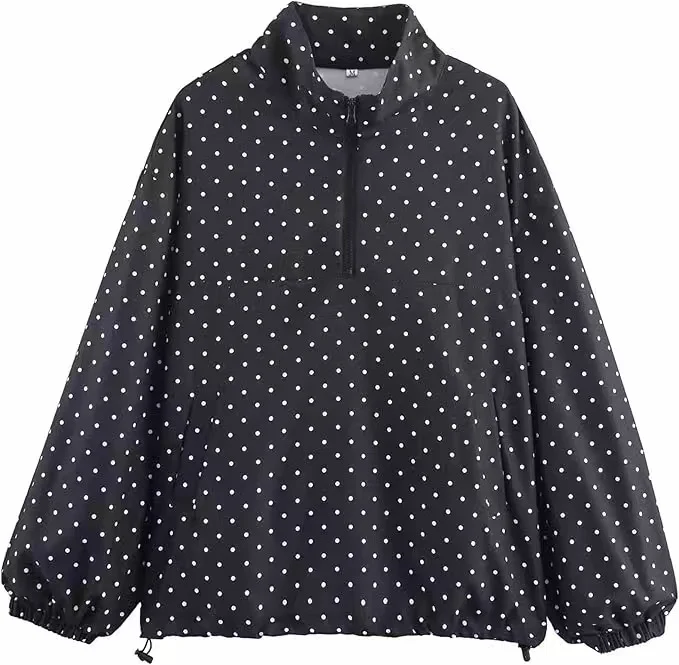 Damen Oversize Regenanorak mit Halbzip, Kängurutasche und Tunnelzugsaum Nord Taschen
