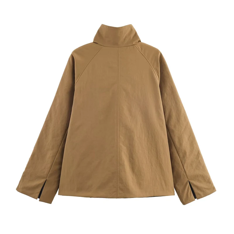 Damen Oversize-Kurzmantel mit hohem Stehkragen, Raglanärmeln und verdeckter Knopfleiste Nord Taschen