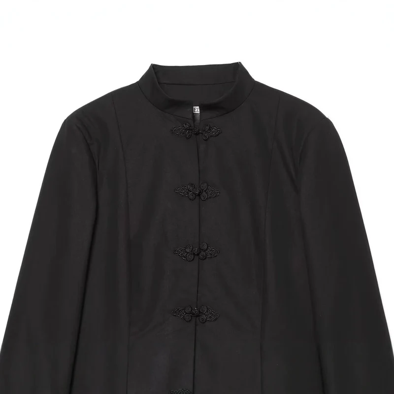 Damen Jacke im Mandarin-Stil mit Stehkragen und Zierfroschverschlüssen Nord Taschen