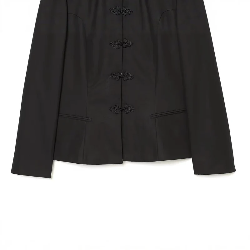 Damen Jacke im Mandarin-Stil mit Stehkragen und Zierfroschverschlüssen Nord Taschen