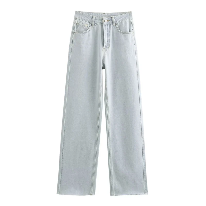 Damen hochtaillierte Wide-Leg-Jeans mit weitem Bein und Vintage-Waschung Nord Taschen