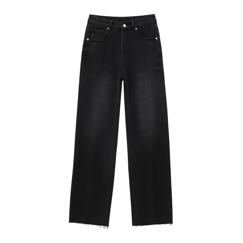 Damen hochtaillierte Wide-Leg-Jeans mit weitem Bein und Vintage-Waschung Nord Taschen