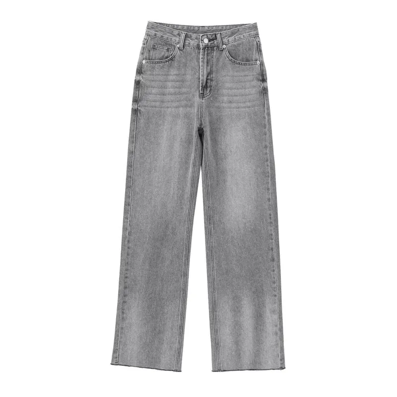 Damen hochtaillierte Wide-Leg-Jeans mit weitem Bein und Vintage-Waschung Nord Taschen