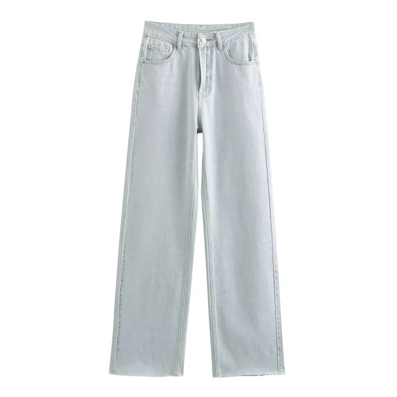 Damen hochtaillierte Wide-Leg-Jeans mit weitem Bein und Vintage-Waschung Nord Taschen