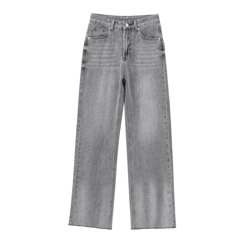 Damen hochtaillierte Wide-Leg-Jeans mit weitem Bein und Vintage-Waschung Nord Taschen