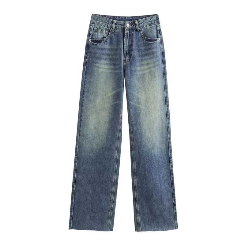 Damen hochtaillierte Wide-Leg-Jeans mit weitem Bein und Vintage-Waschung Nord Taschen