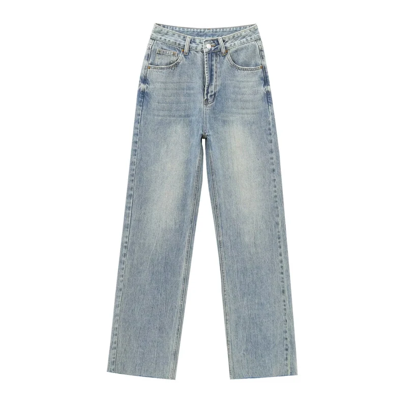 Damen hochtaillierte Wide-Leg-Jeans mit weitem Bein und Vintage-Waschung Nord Taschen