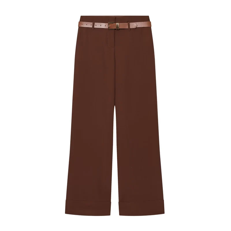 Damen Hochtaillierte Wide‑Leg‑Hose mit Bügelfalte, Gürtelschlaufen und verdeckter Knopfleiste Nord Taschen