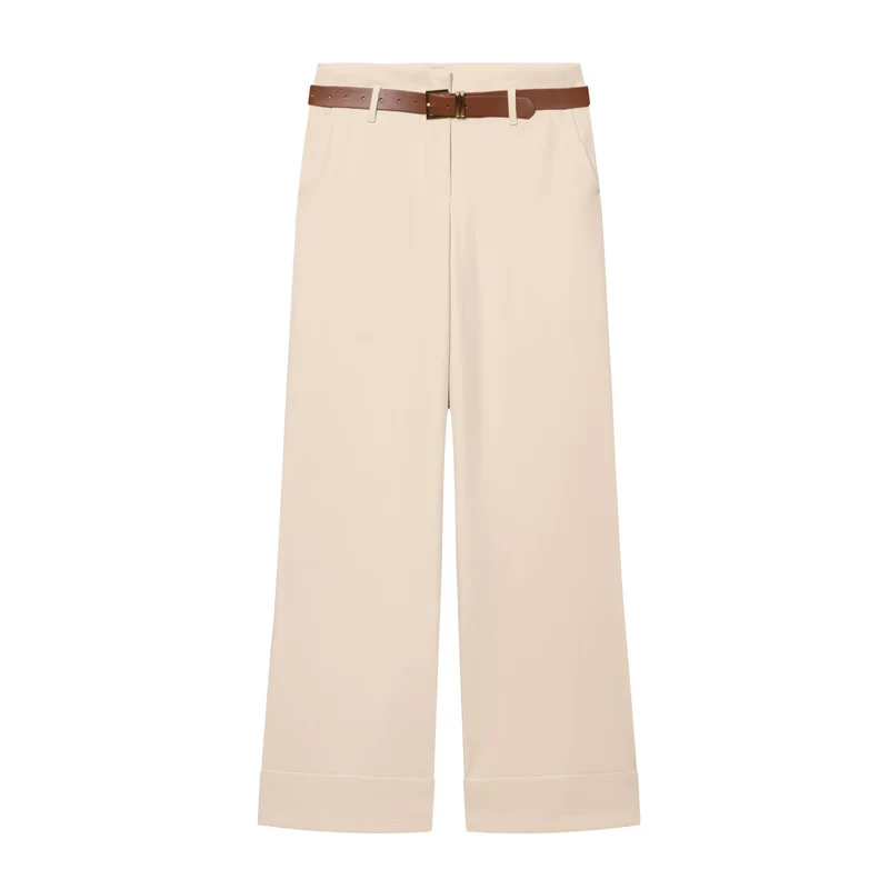 Damen Hochtaillierte Wide‑Leg‑Hose mit Bügelfalte, Gürtelschlaufen und verdeckter Knopfleiste Nord Taschen