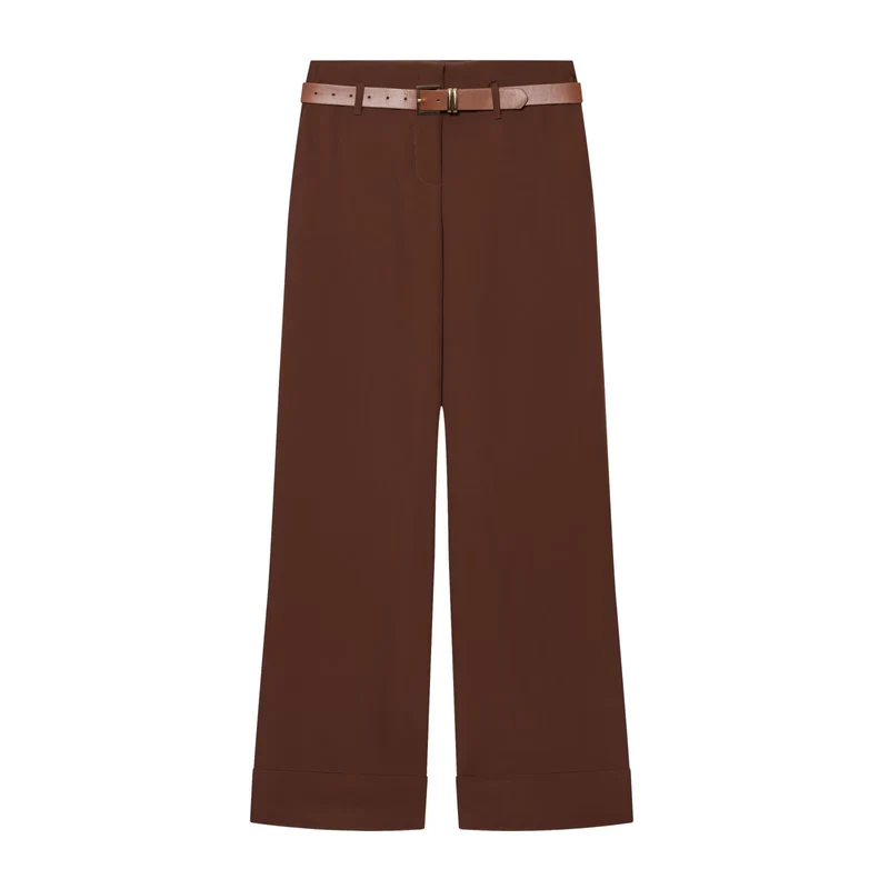 Damen Hochtaillierte Wide‑Leg‑Hose mit Bügelfalte, Gürtelschlaufen und verdeckter Knopfleiste Nord Taschen