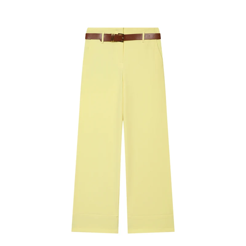 Damen Hochtaillierte Wide‑Leg‑Hose mit Bügelfalte, Gürtelschlaufen und verdeckter Knopfleiste Nord Taschen
