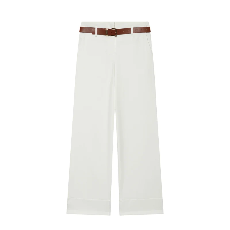 Damen Hochtaillierte Wide‑Leg‑Hose mit Bügelfalte, Gürtelschlaufen und verdeckter Knopfleiste Nord Taschen